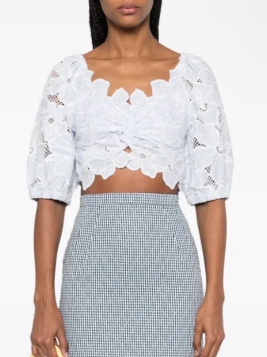 Sandro Tops - Sandro Roseraie Embroidered Floral Crop Top Lace Light Blue Ciel Size 2/M $345
